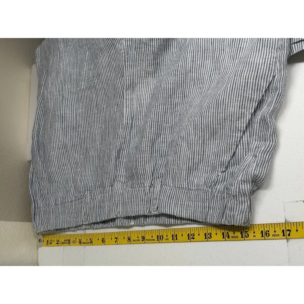 Quince Pants Womens Medium Blue Pinstripe European Linen Summer Beach Coastal